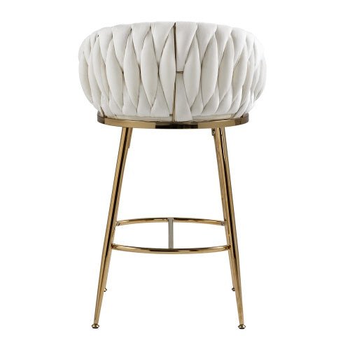 26" Velvet Counter-Height Bar Stools (Set of 2) – Hand-Wave Back, Gold Chrome Base & Footrest for Kitchen Island or Home Bar