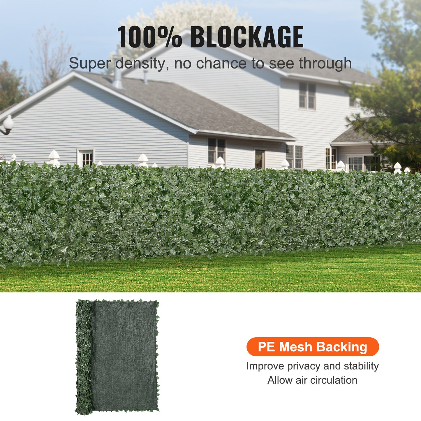 VEVOR Ivy Privacy Fence – 96x72" Artificial Greenery Wall Panel with Mesh Backing for Outdoor Decor