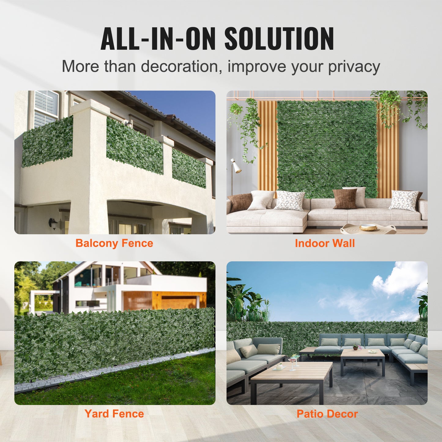 VEVOR Ivy Privacy Fence – 96x72" Artificial Greenery Wall Panel with Mesh Backing for Outdoor Decor