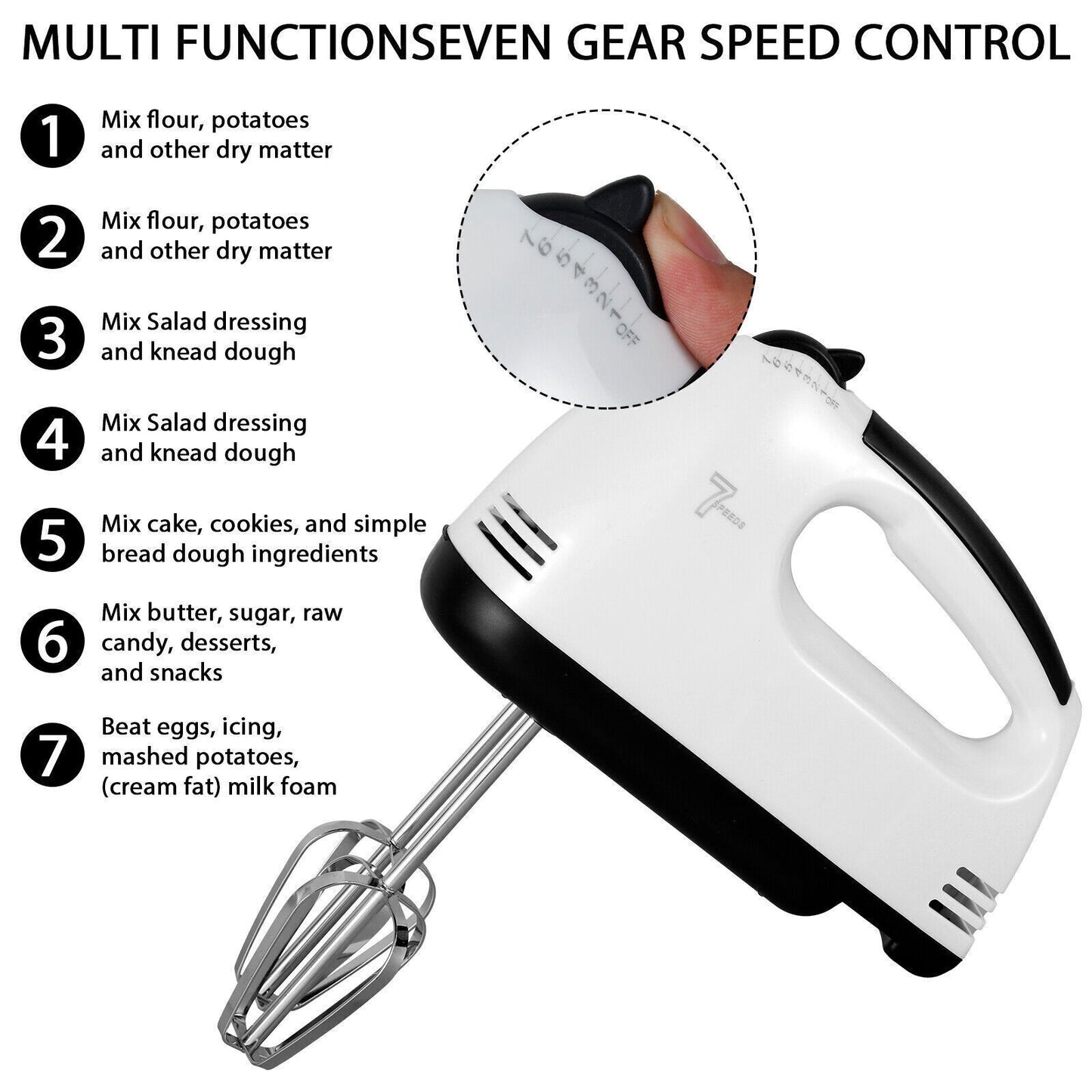 7-Speed Electric Handheld Mixer – Food Blender & Whisk for Eggs, Cakes & More