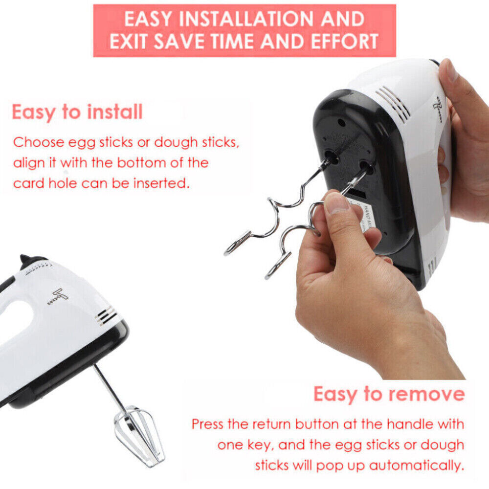 7-Speed Electric Handheld Mixer – Food Blender & Whisk for Eggs, Cakes & More