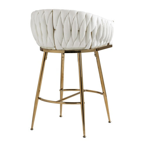 26" Velvet Counter-Height Bar Stools (Set of 2) – Hand-Wave Back, Gold Chrome Base & Footrest for Kitchen Island or Home Bar