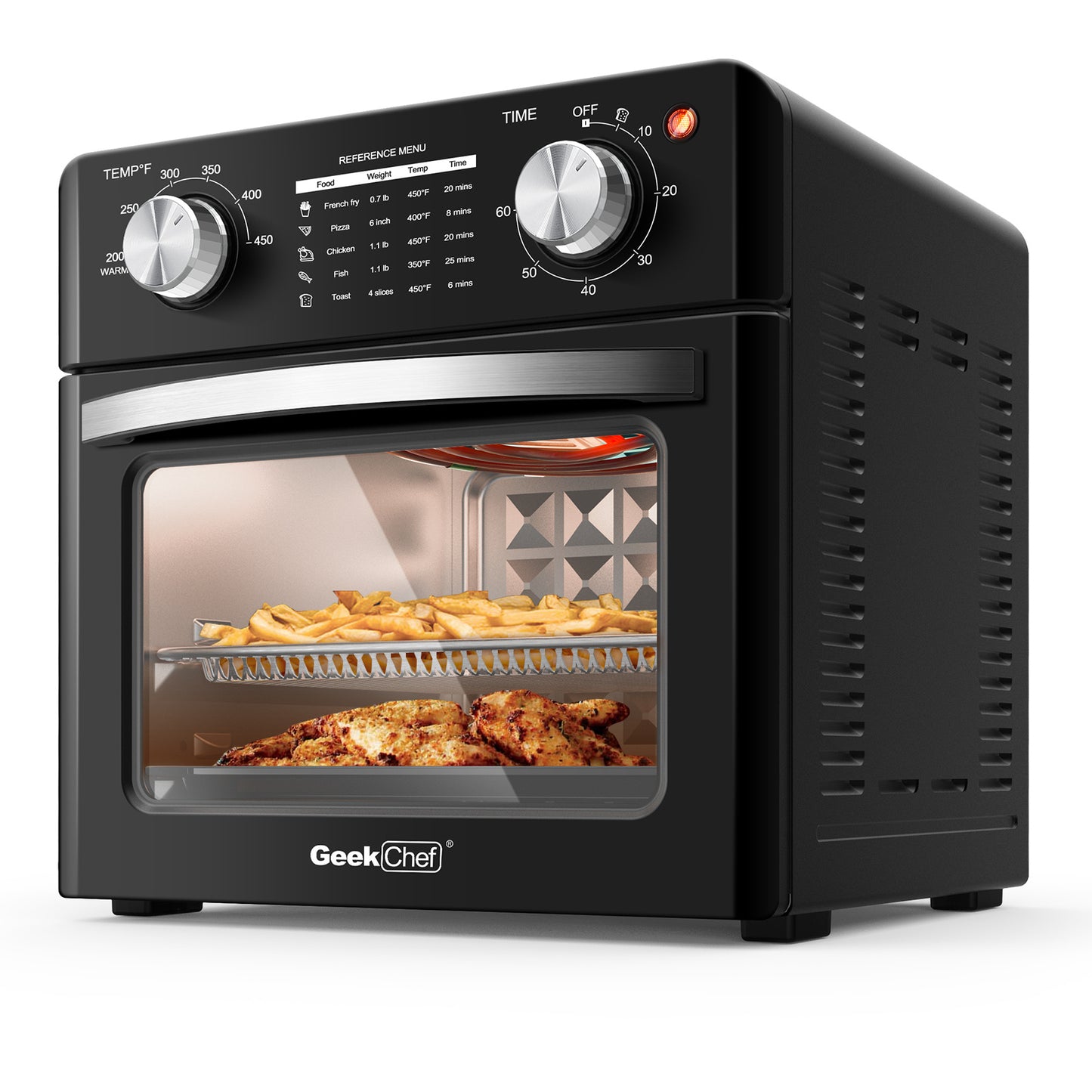 Geek Chef 10QT Air Fryer Toaster Oven – Oil-Free, 4-Slice Countertop Oven with Bake, Broil, Toast, Warm, and Air Fry Functions – Black Stainless Steel