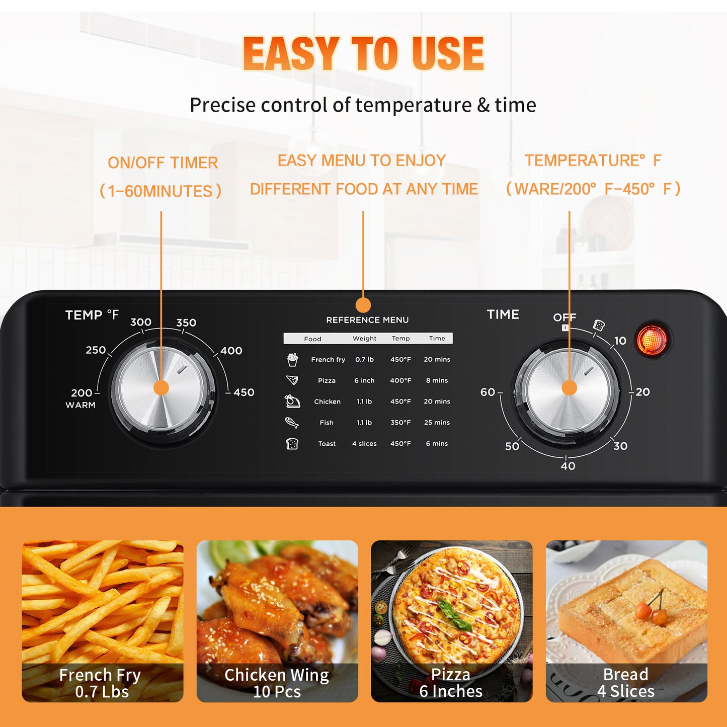 Geek Chef 10QT Air Fryer Toaster Oven – Oil-Free, 4-Slice Countertop Oven with Bake, Broil, Toast, Warm, and Air Fry Functions – Black Stainless Steel