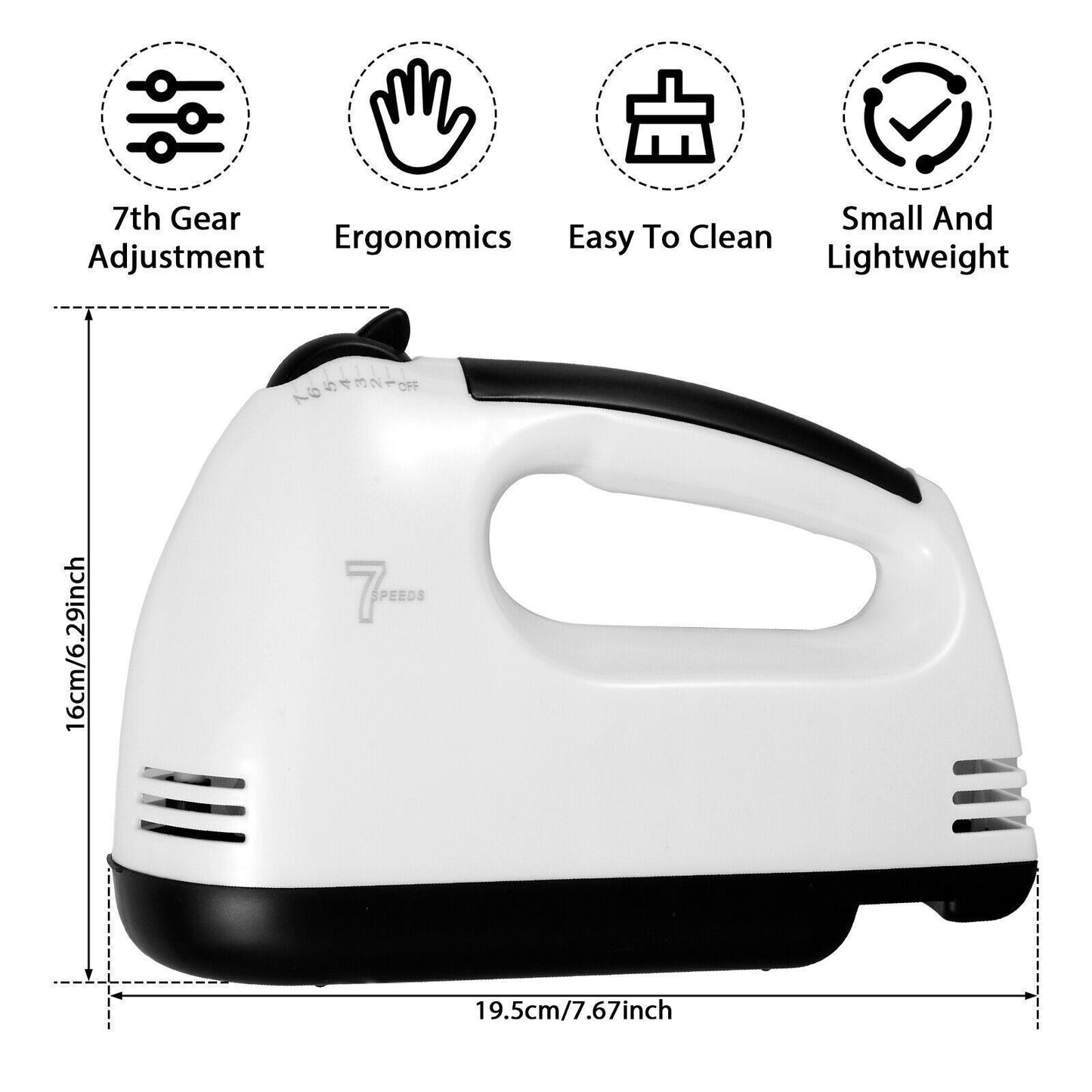 7-Speed Electric Handheld Mixer – Food Blender & Whisk for Eggs, Cakes & More