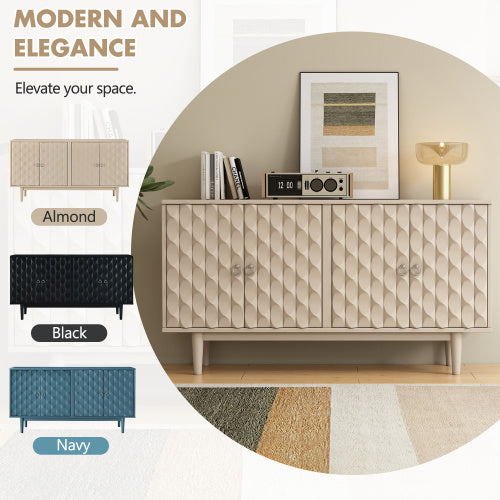 Modern 4-Door Sideboard Cabinet – Convex Panel Doors, Silver Handles, Sleek Storage for Living Room, Kitchen, or Dining Area