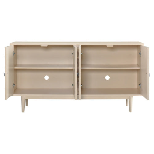 Modern 4-Door Sideboard Cabinet – Convex Panel Doors, Silver Handles, Sleek Storage for Living Room, Kitchen, or Dining Area
