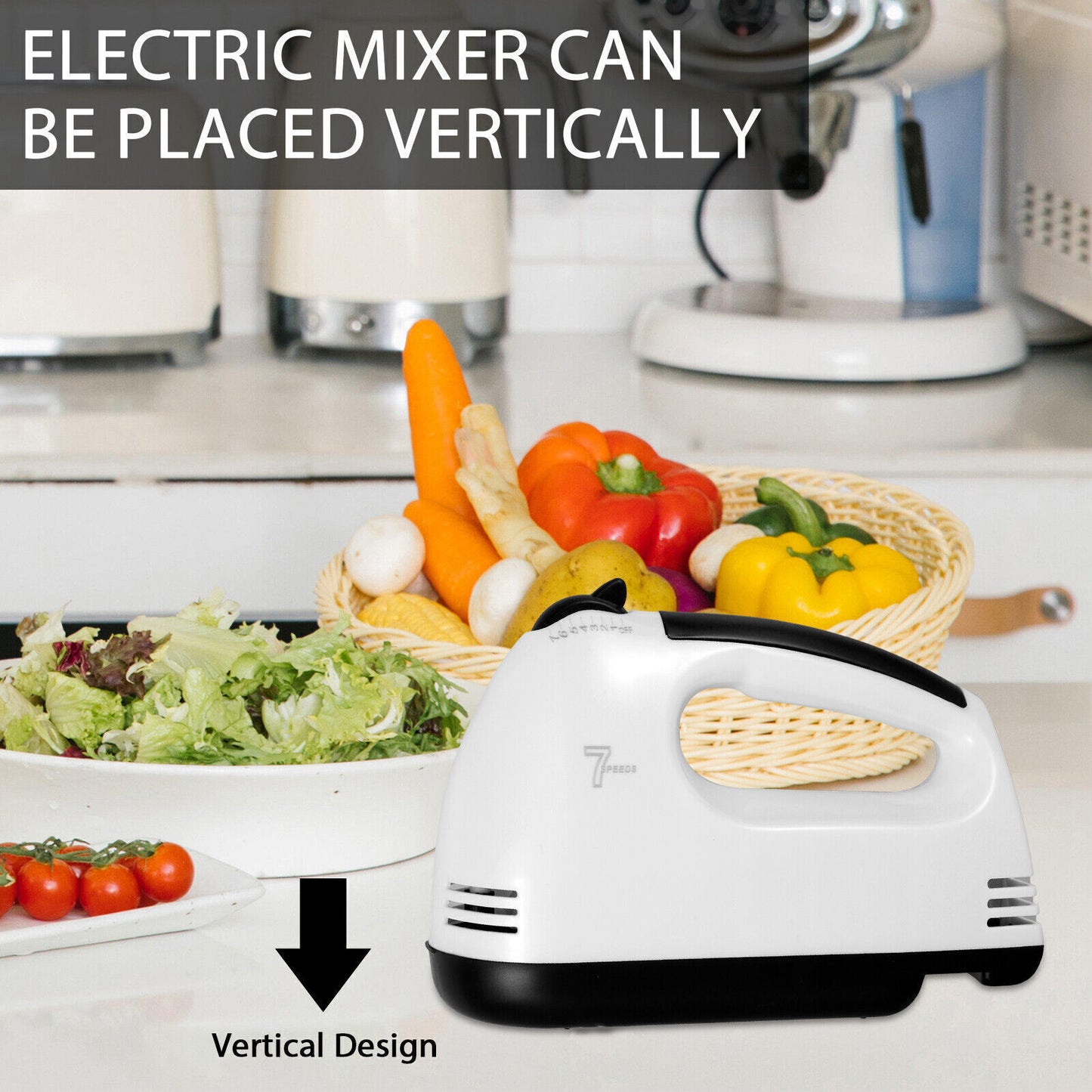7-Speed Electric Handheld Mixer – Food Blender & Whisk for Eggs, Cakes & More