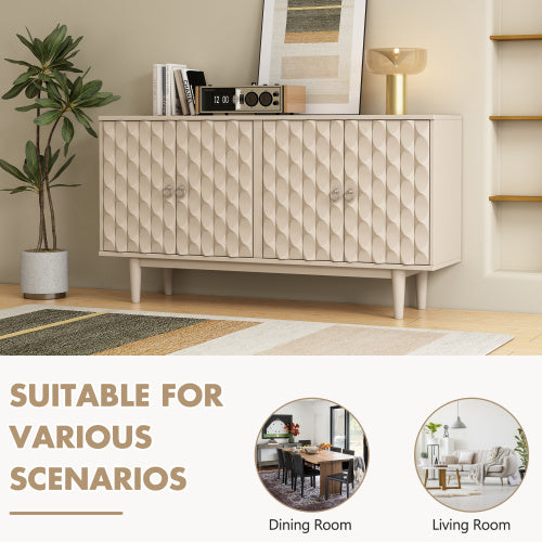 Modern 4-Door Sideboard Cabinet – Convex Panel Doors, Silver Handles, Sleek Storage for Living Room, Kitchen, or Dining Area