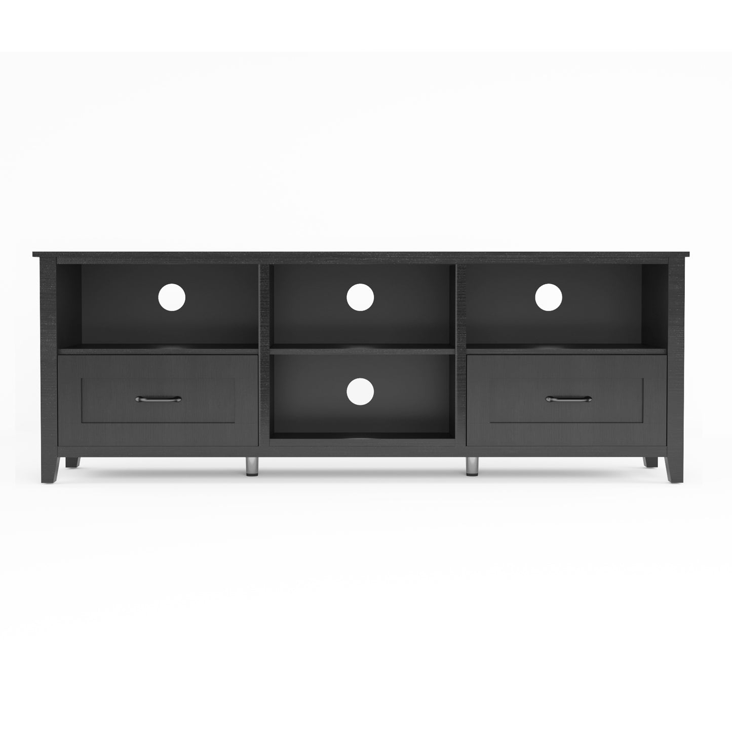 70" Black TV Stand / Under TV Cabinet with Drawers & Open Storage – Modern Entertainment Unit for Living Room or Bedroom