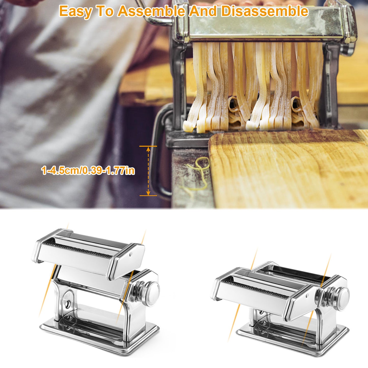 Italian Pasta Making Machine – Manual Stainless Steel Pasta Roller with Adjustable Thickness for Fettuccine, Spaghetti & More