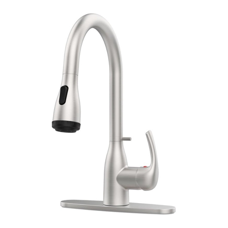 Brushed Nickel Kitchen Faucet with Pull-Down Sprayer – 4 Spray Modes, Locking Buckle, Commercial Design for Farmhouse, RV, Bar & 1/3-Hole Sinks