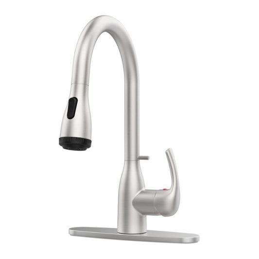 Brushed Nickel Kitchen Faucet with Pull-Down Sprayer – 4 Spray Modes, Locking Buckle, Commercial Design for Farmhouse, RV, Bar & 1/3-Hole Sinks