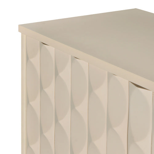 Modern 4-Door Sideboard Cabinet – Convex Panel Doors, Silver Handles, Sleek Storage for Living Room, Kitchen, or Dining Area