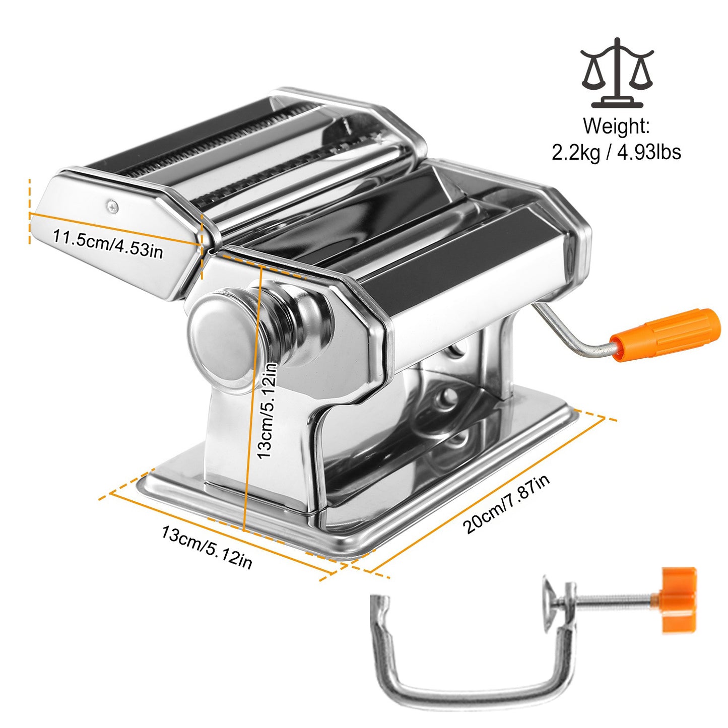 Italian Pasta Making Machine – Manual Stainless Steel Pasta Roller with Adjustable Thickness for Fettuccine, Spaghetti & More